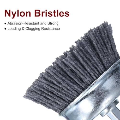 Image of HARFINGTON 3pcs Nylon Filament Wire Wheel Cup Brush for Drill, Abrasive Brushes Set with 1 /4 inch Hex Shank, 1 inch,2 inch,3 inch, Used for Rust /Corrosion /Paint Removal and Scrub Surface