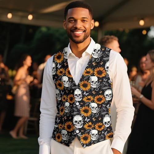 Men's Casual Suit Vest with Pockets V Neck 4 Buttons Vest Plus Size Slim Fit Business Waistcoat for Tuxedo Wedding4