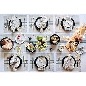 Solino Home Farmhouse Linen Placemats 14 x 19 Inch - 100% Pure Linen Stripe Black and Natural Cloth Placemats Set of 4 - Washable Fabric Table Mats Solino Home Farmhouse Linen Placemats 14 x 19 Inch 100 Pure Linen Stripe Black and Natural Cloth Placemats Set of 4 Washable Fabric Table Mats