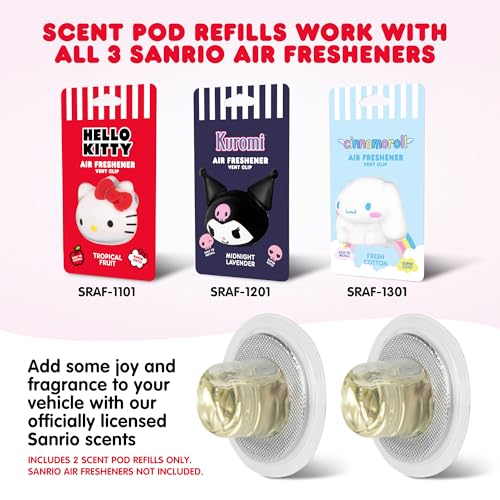 Image of Sanrio Hello Kitty Car Air Freshener Scented Oil Pod Refills, Hello Kitty and Friends Cute Car Accessories for Women, Tropical Fruit, 2ct