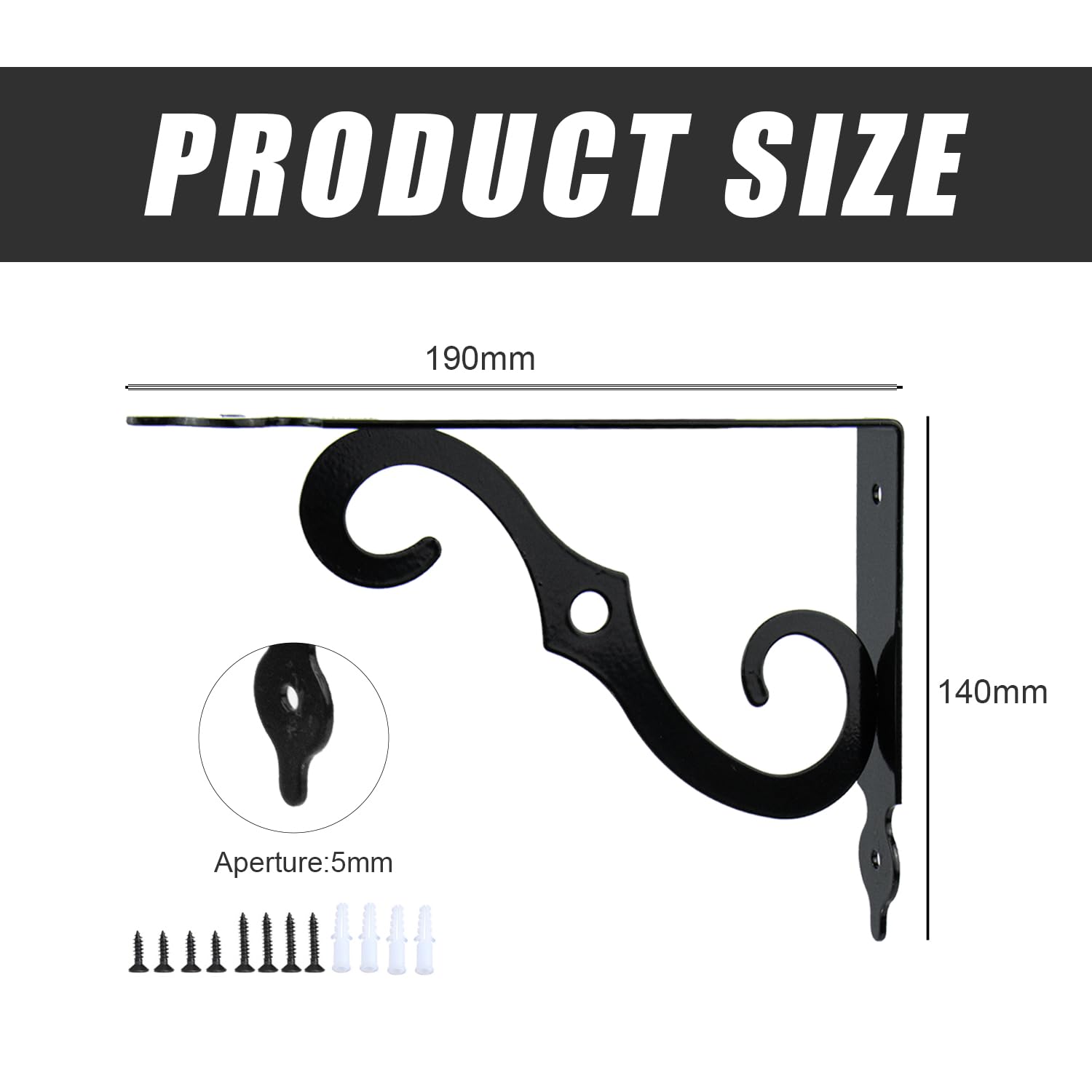Wall Bracket, Metal Wall Bracket, Shelf Bracket, Black, 90 Degree Angle Shelf Brackets, Triangular Angle Bracket - Image 2