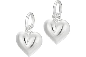 PH PandaHall 2pcs Sterling Silver Puffed Heart Charm Pendants