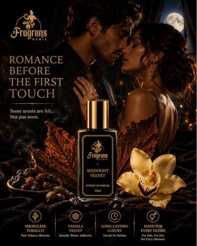 Image of Midnight Velvet Extrait de Parfum for Men & Women | Smokeless Tobacco Vanilla Luxury Perfume | Long Lasting Woody Spicy Fragrance | Date Night, Office | 20ml