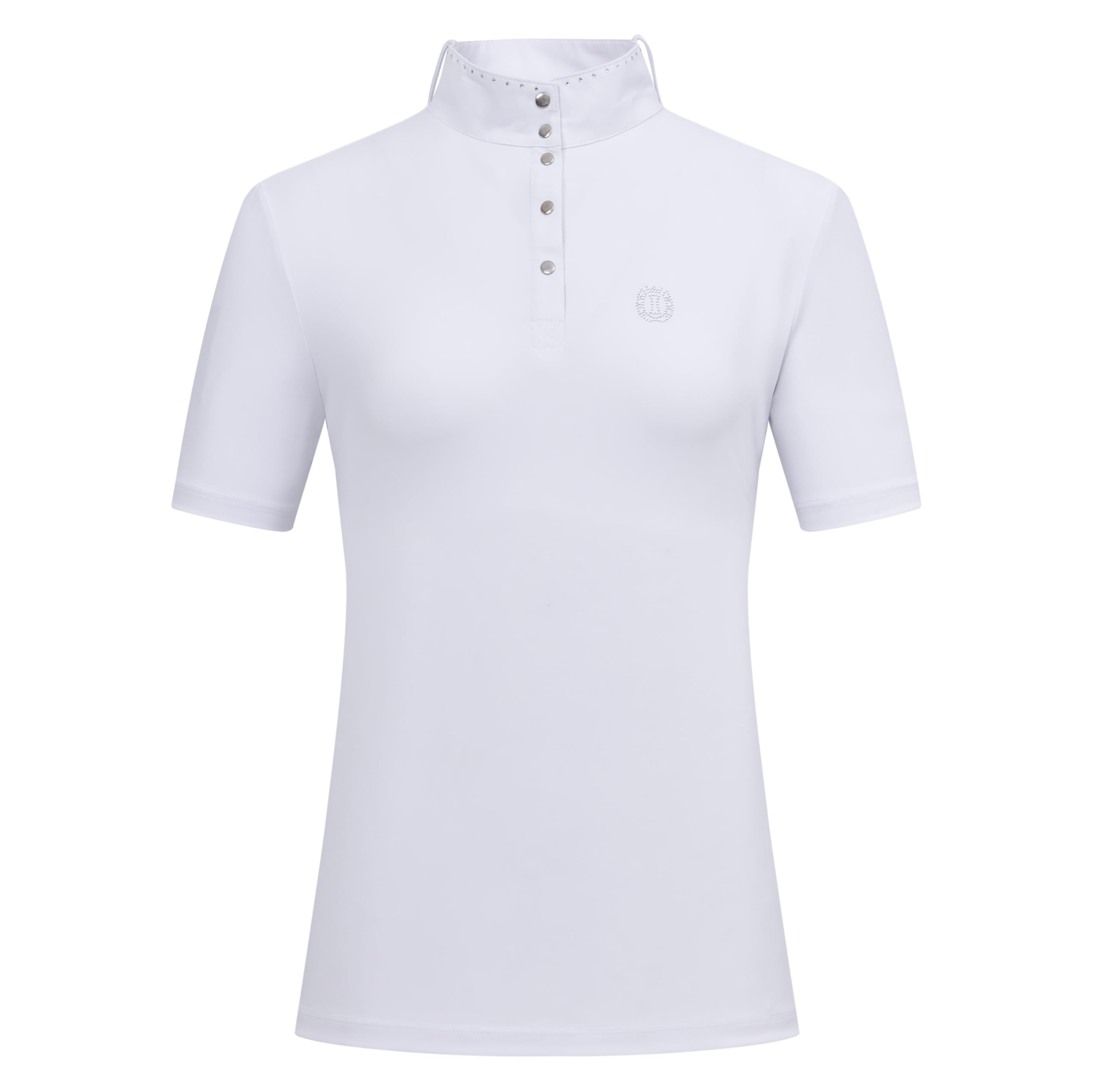 Imperial Riding Damen Turniershirt IRH Basic Glam, Kurzarm Reitshirt mit Stehkragen, Polo-Knopfleiste und Strass-Details
