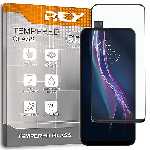 REY 2X Protector de Pantalla 3D para Motorola One Fusion Plus, Negro, Protección Completa, 3D / 4D / 5D
