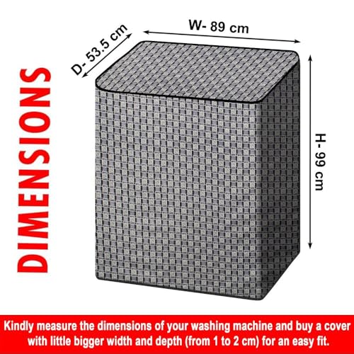 Image of The Furnishing Tree Semi-Automatic Top Load Washing Machine Cover | Waterproof & Dustproof | Easy to Clean | Durable & Washable, Basketweave Grey Polyester (53.5x89x99 CM)