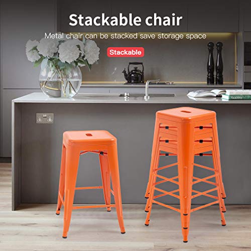 Fdw Metal Bar Stools Set Of 4 Counter Height Barstool Stackable Barstools 24 Inch 30 Inch Indoor Outdoor Patio Bar Stool Home Kitchen Dining Stool Backless Bar Chair (Orange, 24") #TOP5
