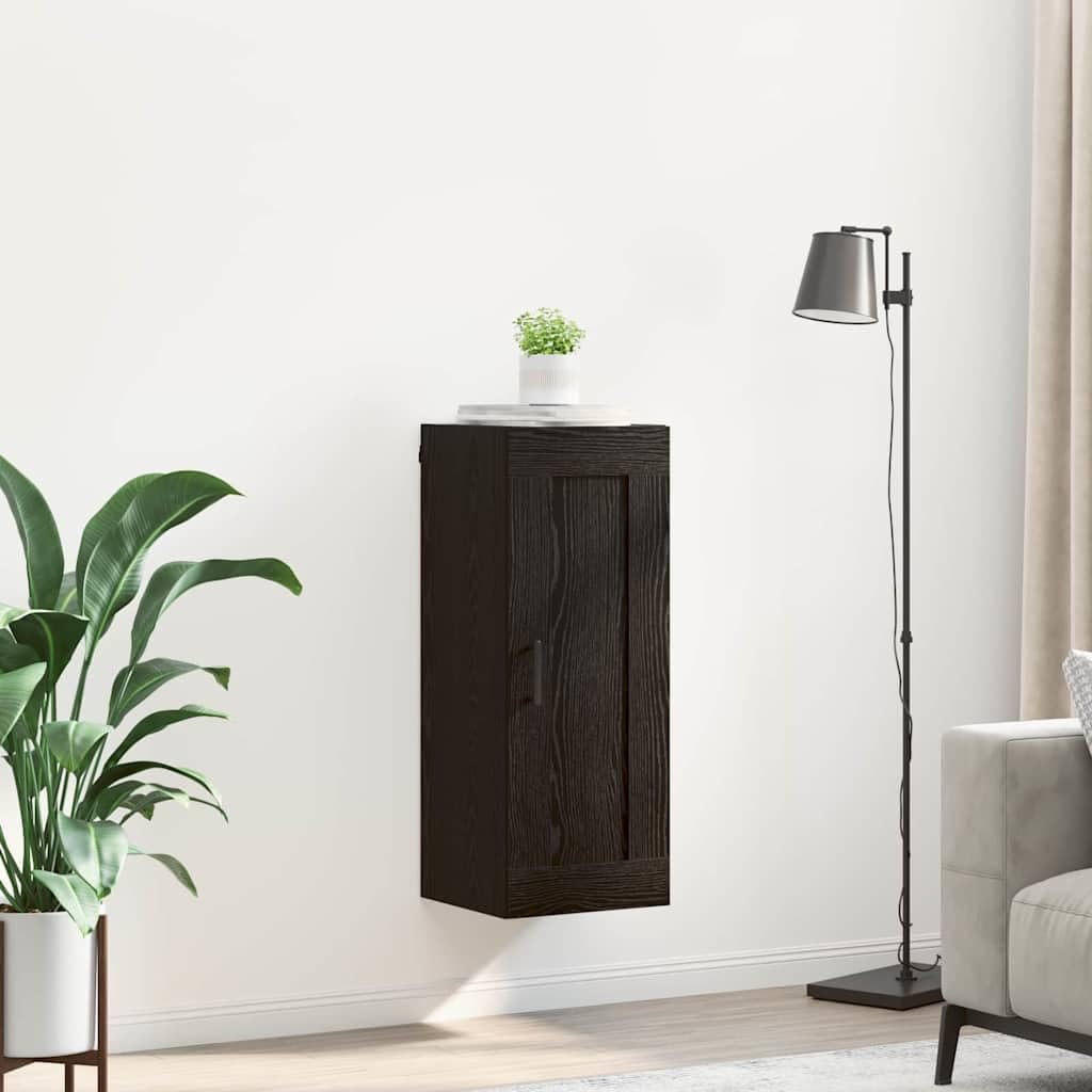 Armadietto da parete nero effetto rovere, 34,5 x 34 x 90 cm
