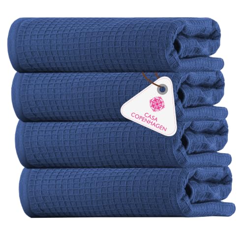 Image of Casa Copenhagen, Egyptian Cotton - Waffle Terry Towel 4 Piece 100% Cotton Large Bath Towel Set - Navy