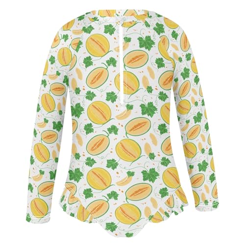 Cantaloupe Fruit Girls Long Sleeve Rashguard Swimsuit UV Protection One-Piece Swimwear Bathing Suit B04048892