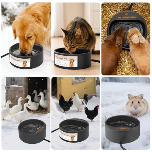 Namsan Beheizter Wassernapf für Hunde, Beheiztes Frostschutz Tränkebecken, Anti-Bite-Schlauchwickel Kabel (165cm), 2.2 L Beheizbarer Wassernapf für Hunde/Katze/Hasen/Hühner im Winter