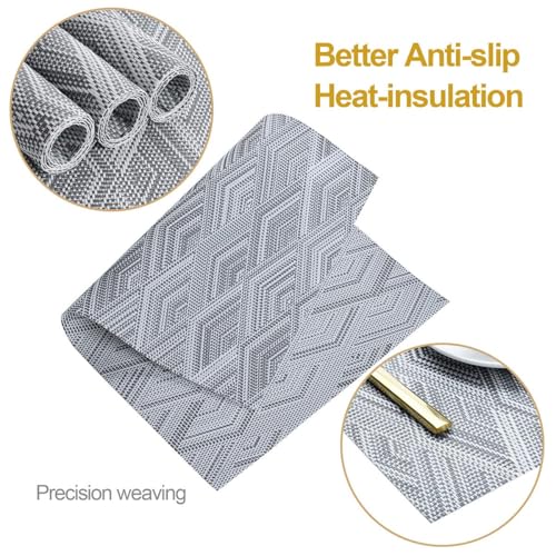 Image of YELONA Placemats for Dining Table - Heat Resistant, Non-Slip & Washable PVC Vinyl Table Mats - Set of 6, 45 x 30 cm (Grey & Black)