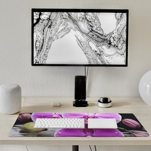 Tapis de souris de grande taille orchidée violette antidérapant