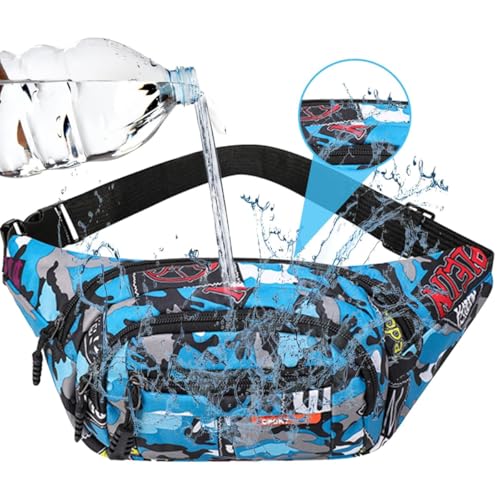 ZHjuju Bum Bag,Camo Waist Bag Waterproof Fanny Pack Fabric Nylon Money Belt Casual Waist Bag for Running Dog Walking Cycling Hiking Outdoor Travel,Blue - Image 4