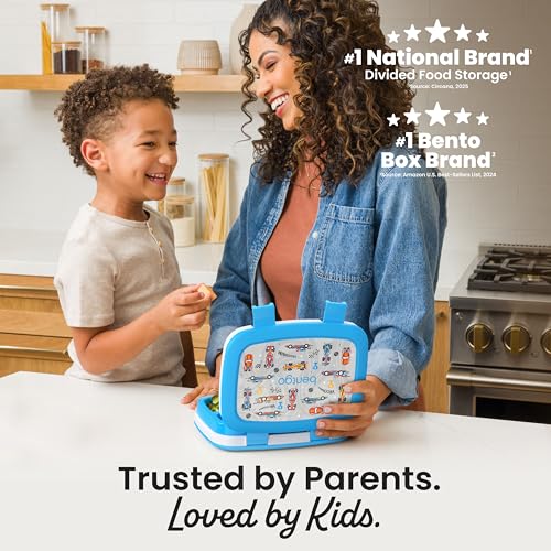 Image of Bentgo Kids Prints Leak-Proof, 5-Compartment Bento-Style Kids Lunch Box - Ideal Portion Sizes for Ages 3-7, Durable, Drop-Proof, Dishwasher Safe, PFAS- & BPA-Free Materials (NEW Race Cars)
