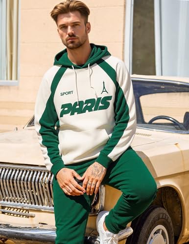 ZAFUL Men’s Fuzzy Embroidered Graphic Hoodie – Fluffy Faux Fur Fleece Pullover with Contrast Piping, Coffee Black White Green2