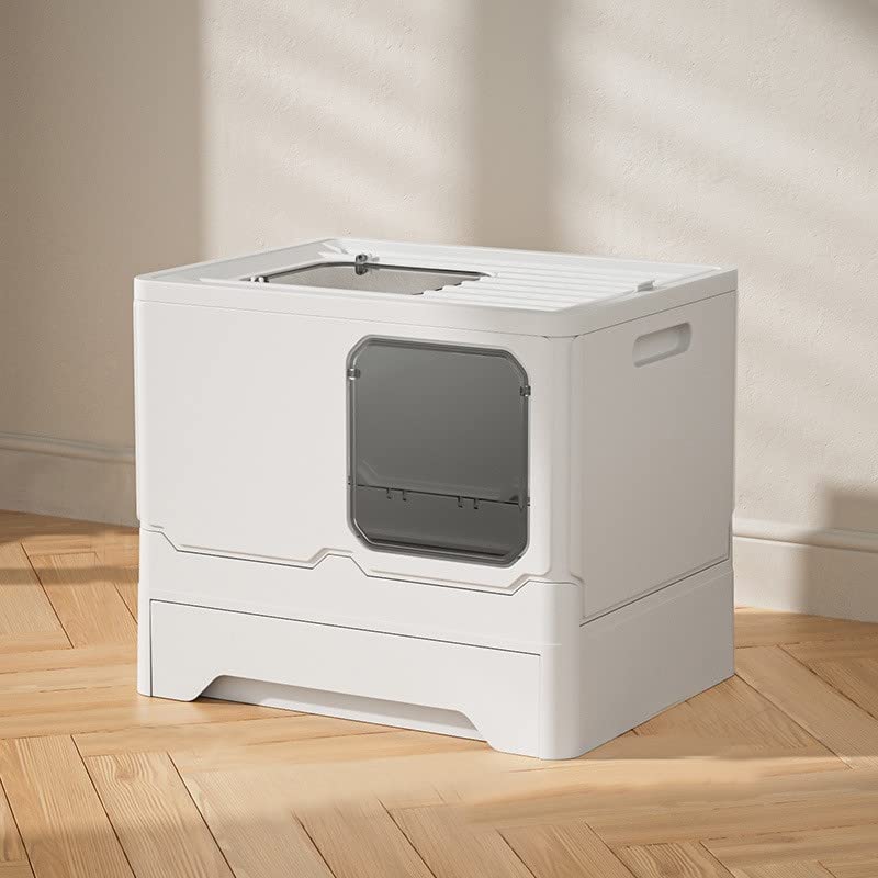 Cajas de Arena para Gatos - Arenero Autolimpiable para Gatos, Bandeja de Arena - Pala Incluida, Arenero Gatos Cubierto, Cat Litter Box de 2 Puerta (Blanco-45 * 35 * 38cm)