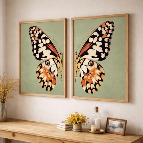 Image of TheMakerly Set of 2 Butterfly Framed Wall Painting for Living Room | Modern Aesthetic Butterfly Wall Art Frames | Nature Inspired Wall Decor for Bedroom, Hall & Office (M.5, 10x13 inches)