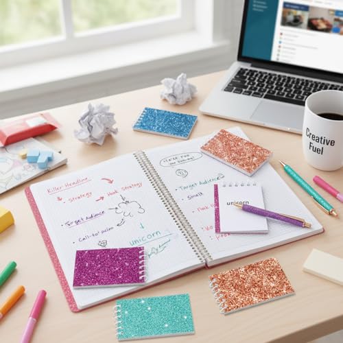 Image of Glenmal 120 Pcs Mini Notepads for Kids Party Favors Mini Tie Dye Note Pads Glitter Colorful Little Pocket Notepads for Girls Gift Classroom Rewards 20 Pages Each (Solid Color)