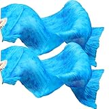 KIKIGOAL 1 Pair(Left+Right) Women Real Silk Belly Dance Fan Veil, Length 180cm Width 90cm (deep Blue and Blue)