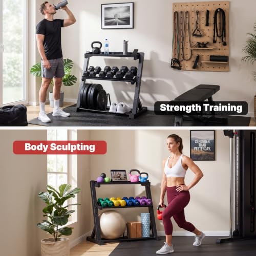 Image of YOLEO Dumbbell Rack, Adjustable & Compact Weight Rack for Dumbbell, Kettlebell, Barbell, Heavy Duty Weight Storage Organizer, Space-Saving Dumbbell Storage Stand Holder for Home Gym - 1100LBS Capacity (Rack Only)