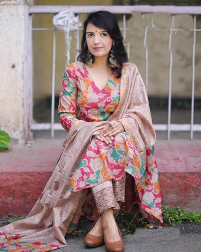 Image of ANNI DESIGNER Women's Cotton Blend Casual Style Kurta With Pant & Dupatta