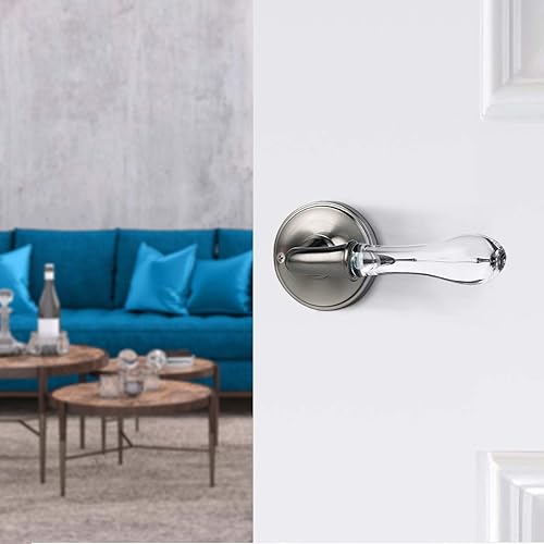 Miniatura 4 de goldentimehardware Manija de puerta de vidrio con acabado de níquel satinado, paquete de 4, función de privacidad para cama y baño, manija de puerta