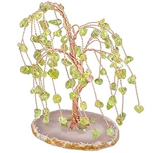 15cm Peridot Pendel-Bäumchen, Grüner Kupferdrahtbaum, Spirituelle Deko | Edelstein-Baum
