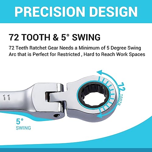 Image of B4B BANG 4 BUCK 11mm Ratcheting Combination Wrench Metric, Flex Head Ratcheting Wrench Spanner with 12-Point Design, 72-Tooth Ratchet, Chrome Vanadium Steel