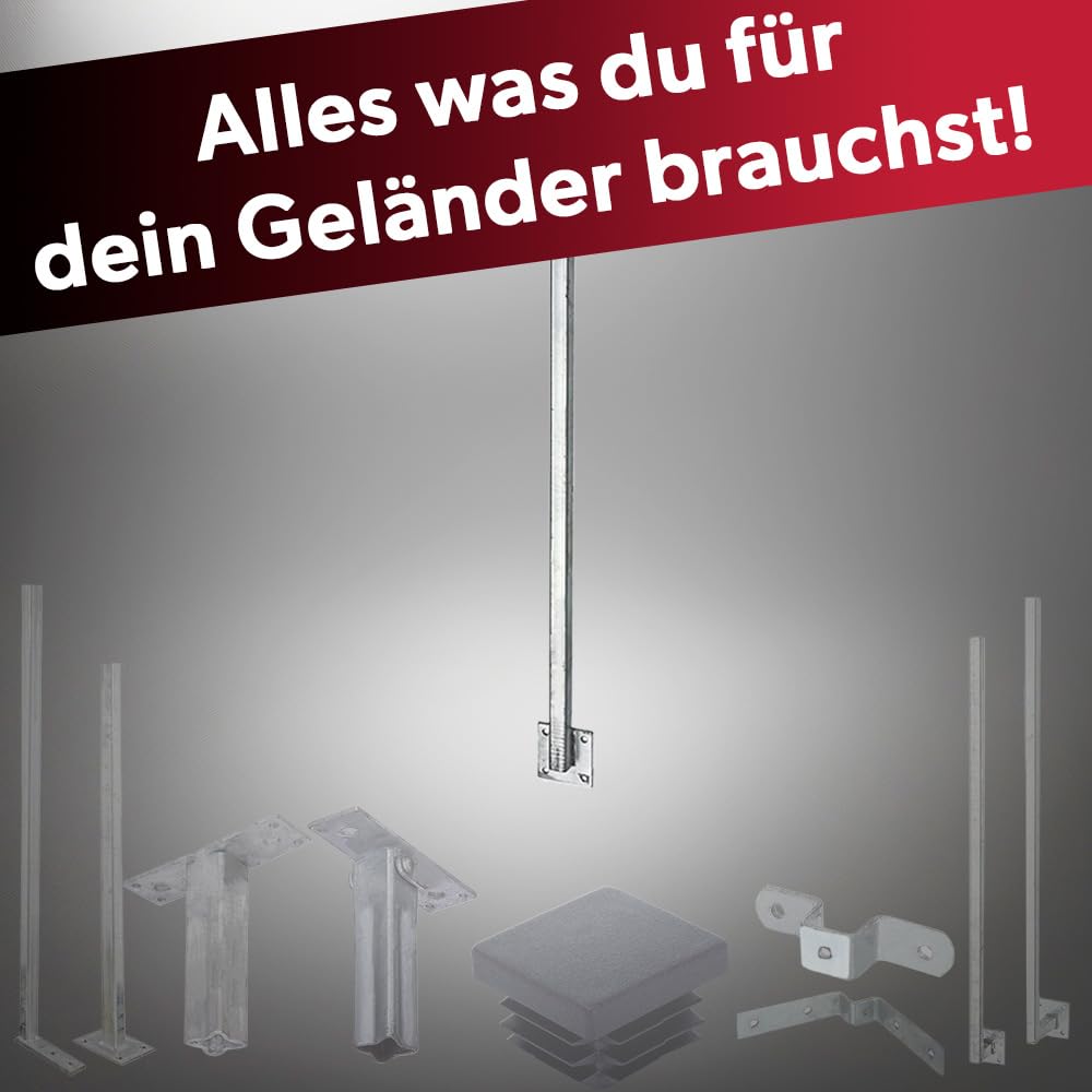siwitec Universalpfosten zum Aufschrauben| 30 x 30 mm eckig | witterungsbeständiger Geländerpfosten direkt gegen Platte geschweißt | Stahl feuerverzinkt