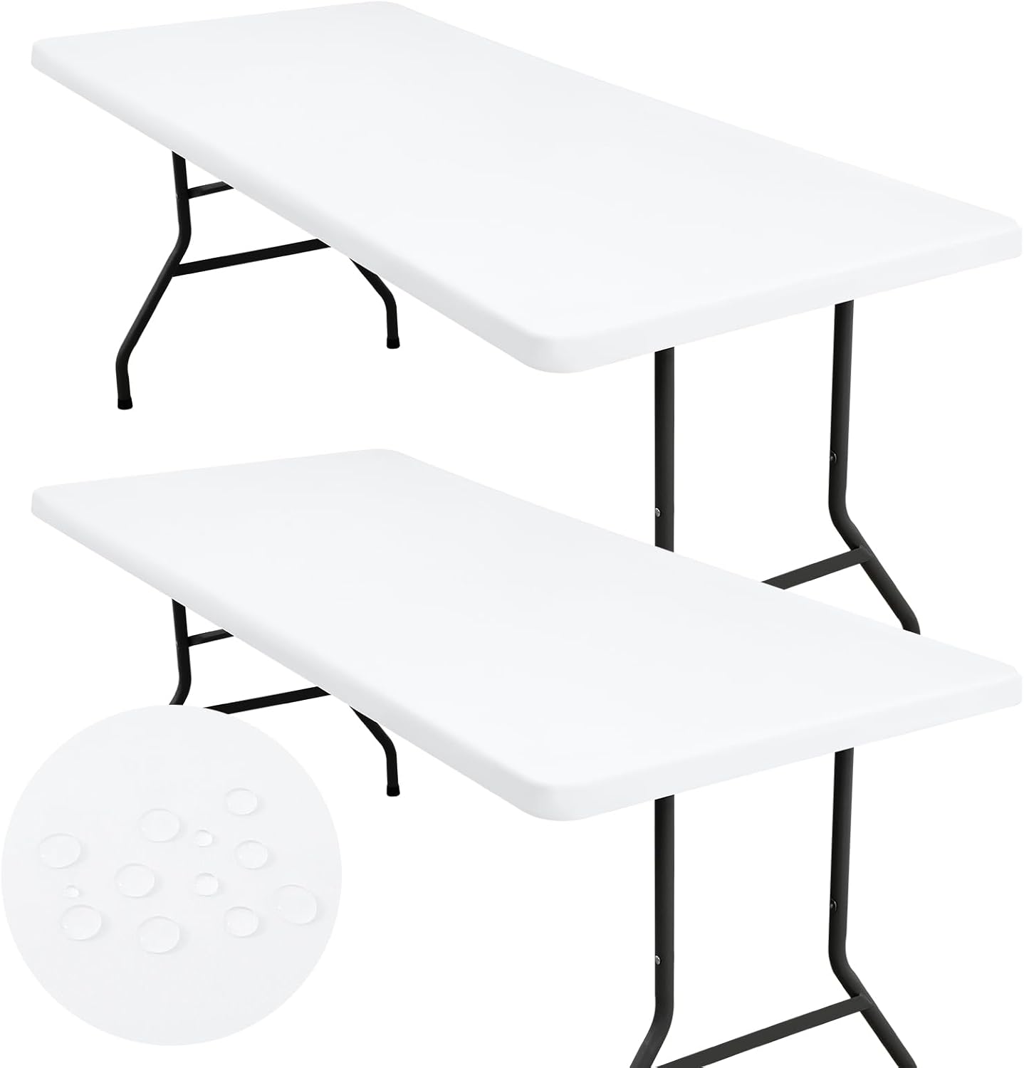 homing 2 Pack 6 Foot Rectangle Elastic Fitted Tablecloth, Waterproof Fabric Table Cover, Washable Polyester Table Cloth for Picnic, Camping, Outdoor (White, 30" x 72") 72" x 30" (Rectangular) White 2