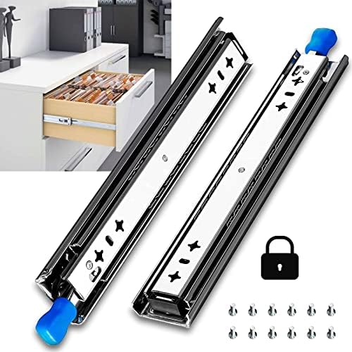Festa Essential 1 Pair Heavy Duty Drawer Slides with Lock -16” 250lb Load Capacity 3-Section Full Extension Noiseless Ball Bearing Side Mount Glides Drawer Rails Cabinet Dresser RV Tool Box Runners