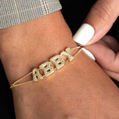 Personalized Bubble Name Bracelet with Custom Brass Bubble Letter Charms, Handcrafted Adjustable Keepsake Jewelry Gift4