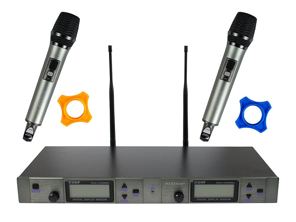 Vetrineinrete® Kit radiomicrofoni professionale UHF con microfoni lcd wireless senza fili e ricevitore 2 canali con display digitale KIT-MIC01 N26