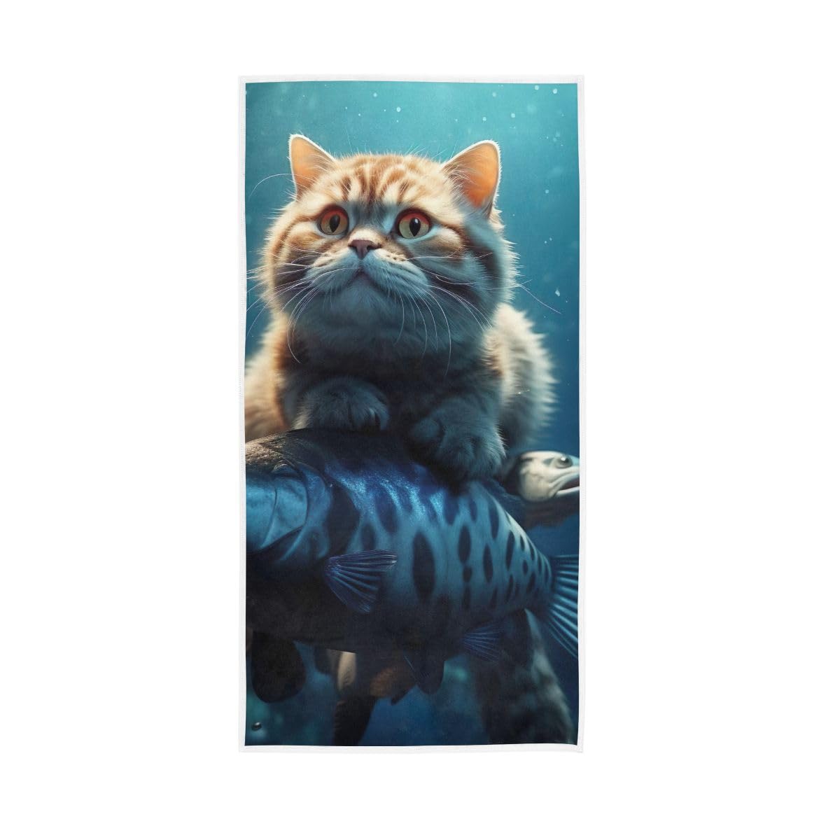 LSRCPD Cat Rides on Fish Hand Towel, Hand Towels and Wash Cloths for Bathroom 15 x 30 Inches
