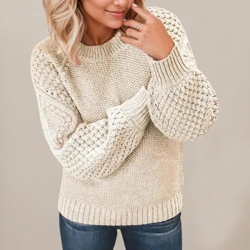 Women's Cable Knit Sweater Long Sleeve Crewneck Pullover Lantern Sleeve Trendy Fall Winter Y2K Tops4
