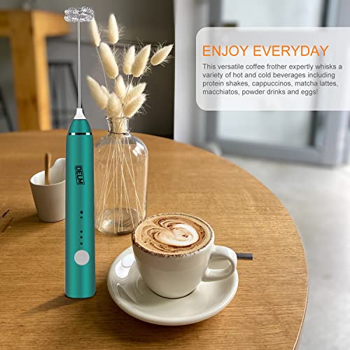 Image of Delm Milk Frother Electric USB Stainless Steel Accessory - Frother Wand Foam Maker for Lattes - Milk Frother Handheld for Cappuccino, Frappe, Matcha, Hot Chocolate - Frother for Coffee (green)
