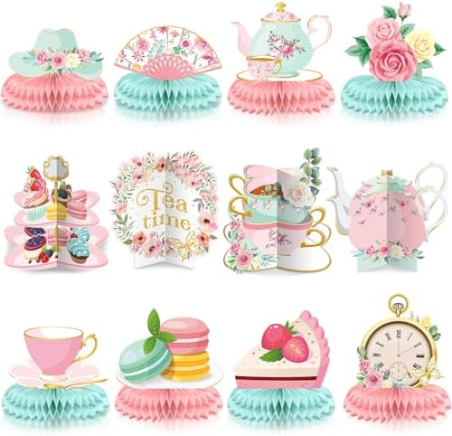 Yinder Floral Tea Party Decorations – 6-Piece Set With Teapot & Cup Centerpieces For Birthday, Wedding, Or Afternoon Tea Theme