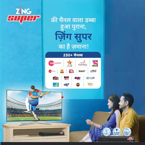 Image of dishtv Zing Super FTA | HD Set Top Box | Free to Air 200 + Channels | No Recharge for 4 Years | No Dish Antenna with Box | Popular Channels - ZeeAnmol, ColorsRishtey