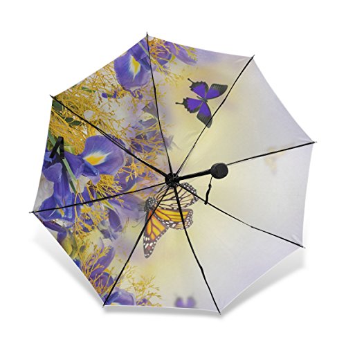 Baihuishop Jstel Compact Travel Windproof Butterfly Pattern Portable Rain Umbrella #TOP3