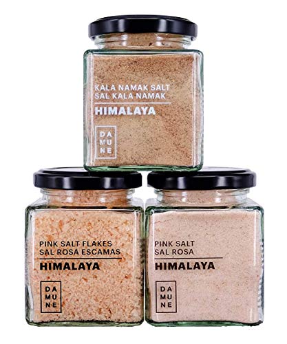 Gastronomisch Zout Himalaya: Roze Fijn (200g), Roze Zoutvlokken (100g), Kala Namak (200g)