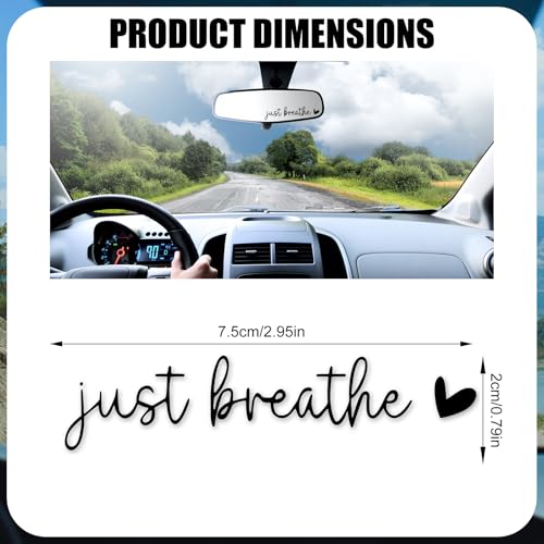 Image of 6pcs Just Breathe Rearview Mirror Decal, Just Breathe Stickers Rear View Mirror Stickers Vinyl Car Vanity Decoration (Black, White, Pink)