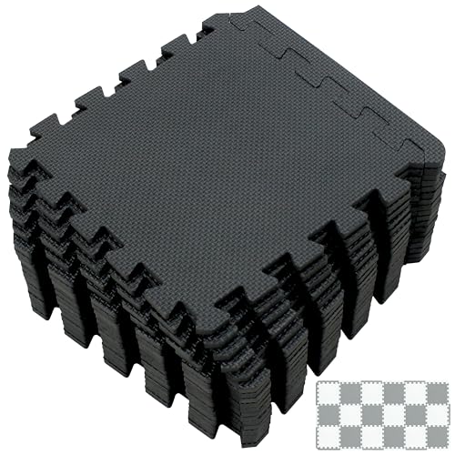 Image of Yostrong® 18 Tiles Interlocking Puzzle Foam Baby Play Mat with Straight Edges for Playing - EVA Babies Crawling Mat | Rubber Floor Work Out Mats for Home Gym. Black. YOC-Db18S18