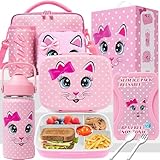 Oruiji Bento Box for Kids with Ice Pack Lunch Box for Girls 5-12 for School with Lunch Bag Set Cute Kids Lunch Box Containers with Stainless Steel Water Bottle for Pre-School Girls Toddler Daycare