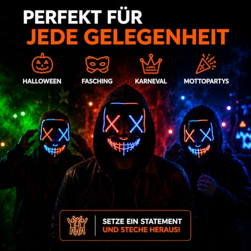 Costumed Halloween Maske Purge LED - Kostümmaske steuerbar für Halloween, Fasching & Karneval als Kostüm & Verkleidung für Herren & Damen (… – Ansicht 2