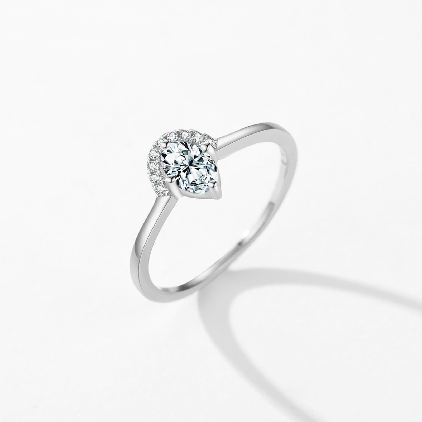 Daesar Anillo para Compromiso Mujer con 3.5x5.5mm Ovalado con Moissanita, Oro Blanco 9K/14K/18K, Anillo Alianzas Plata