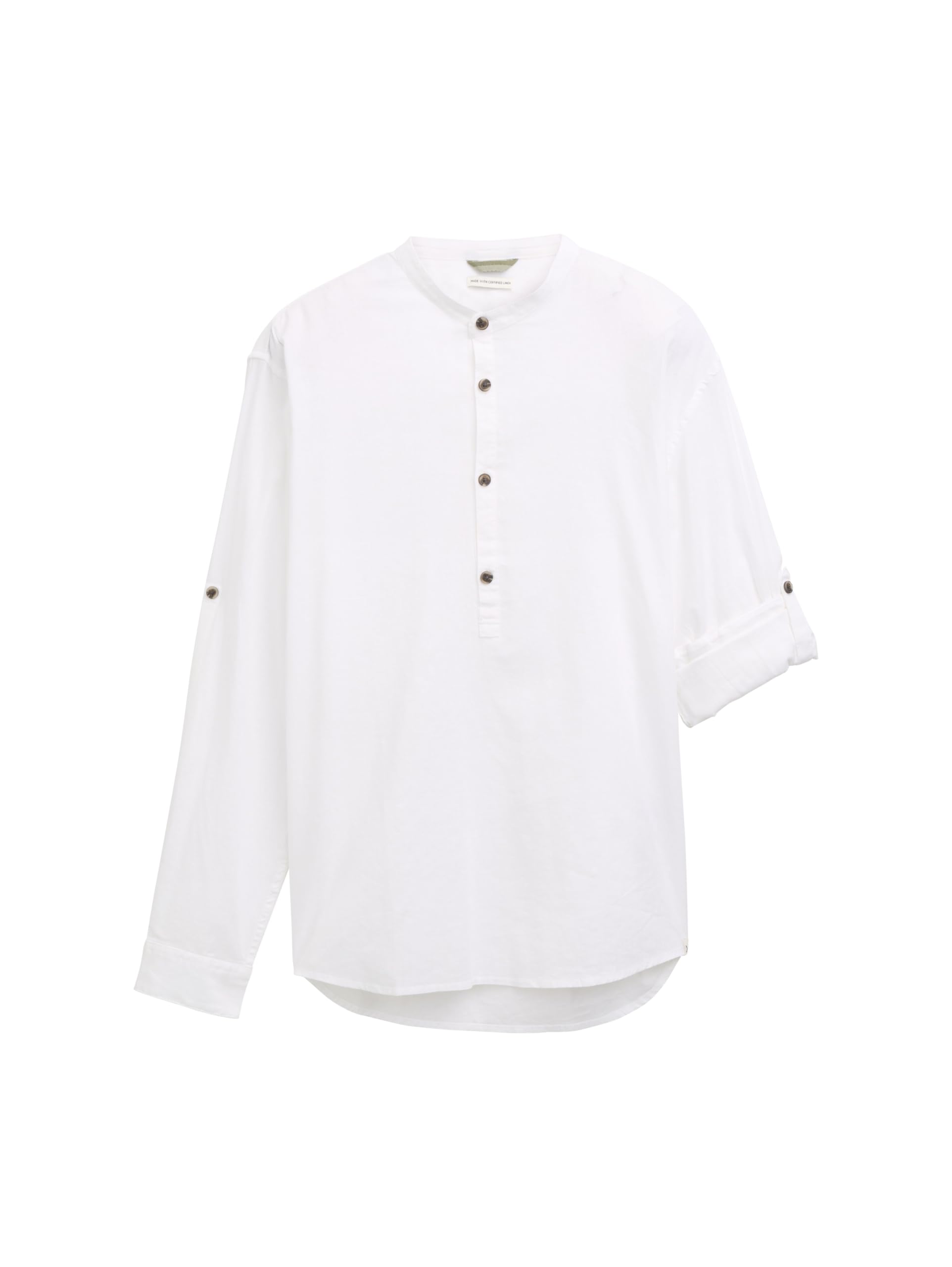 TOM TAILOR Denim Herren Relaxed Fit Tunika Hemd mit Leinenanteil