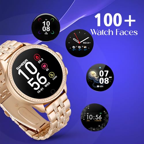Image of GameSir Premium Luxurious Gen 9 Smartwatch, HD Display Gold Metal Strap & Activity Tracker, Bluetooth Calling, Customizable Watch Faces, Water Resistant Smartwatch for Women & Girls(Rose Gold)