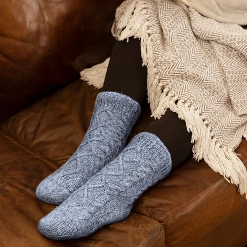 Image of Slipper Socks for Women with Grippers Non Slip, Sherpa Lined Slipper Socks