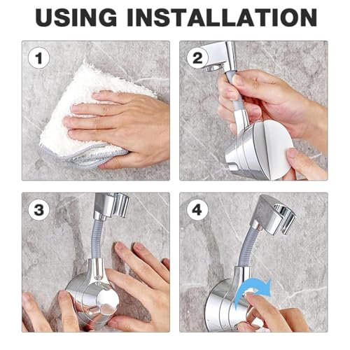 Image of HASTHIP 360 Adjustable Shower Head Holder with Self-Adhesive and Suction Cup, Universal Wall Mount Bracket for Handheld Shower Heads, Durable and Easy to Install